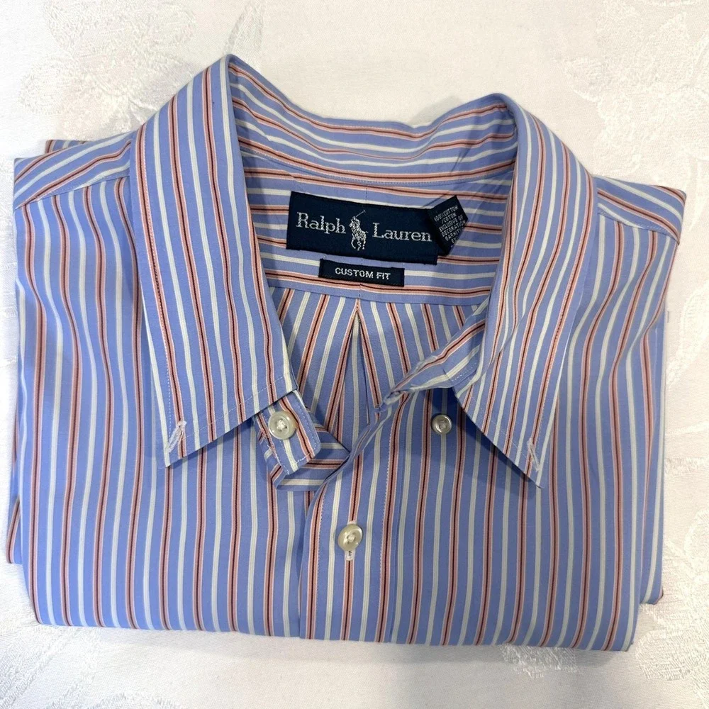 Ralph Lauren Men's 17.5- 34/35 Button Shirt‎ Long Sleeve Striped Blue